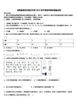 海南省儋州市第五中学2024年中考数学模拟精编试卷含解析.doc