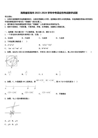 海南省琼海市2023-2024学年中考适应性考试数学试题含解析.doc