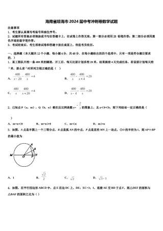 海南省琼海市2024届中考冲刺卷数学试题含解析.doc
