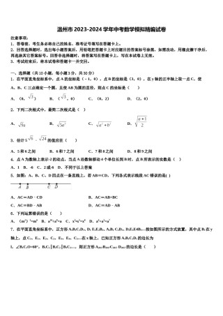 温州市2023-2024学年中考数学模拟精编试卷含解析.doc