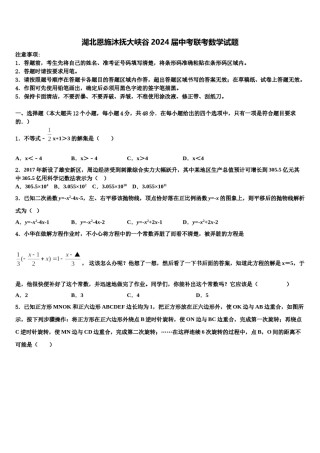 湖北恩施沐抚大峡谷2024届中考联考数学试题含解析.doc