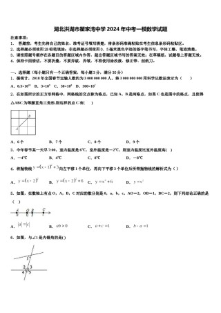 湖北洪湖市瞿家湾中学2024年中考一模数学试题含解析.doc