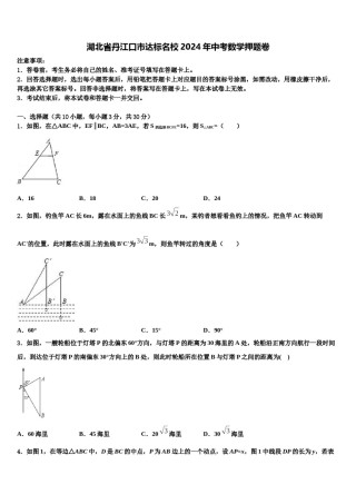 湖北省丹江口市达标名校2024年中考数学押题卷含解析.doc