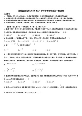 湖北省安陆市2023-2024学年中考数学最后一模试卷含解析.doc