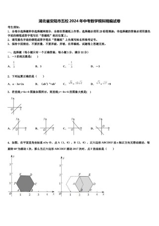 湖北省安陆市五校2024年中考数学模拟精编试卷含解析.doc