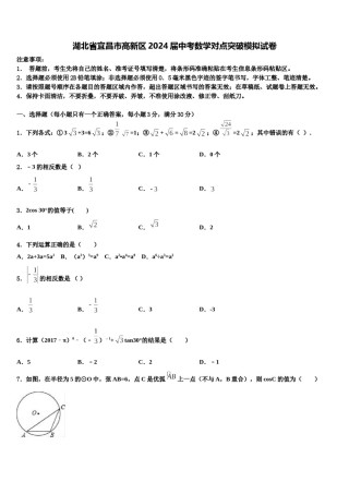 湖北省宜昌市高新区2024届中考数学对点突破模拟试卷含解析.doc