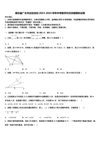 湖北省广水市达标名校2023-2024学年中考数学对点突破模拟试卷含解析.doc