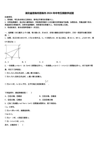 湖北省恩施州恩施市2024年中考五模数学试题含解析.doc