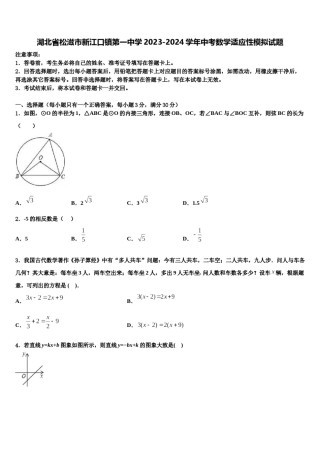 湖北省松滋市新江口镇第一中学2023-2024学年中考数学适应性模拟试题含解析.doc
