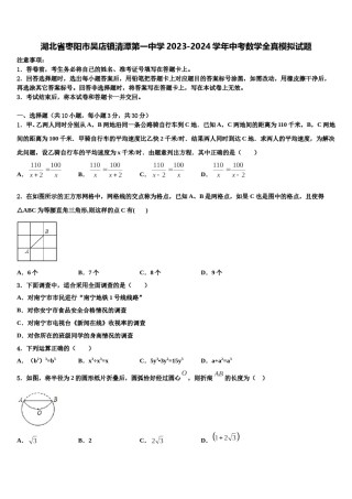 湖北省枣阳市吴店镇清潭第一中学2023-2024学年中考数学全真模拟试题含解析.doc
