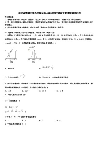湖北省枣阳市第五中学2024年初中数学毕业考试模拟冲刺卷含解析.doc