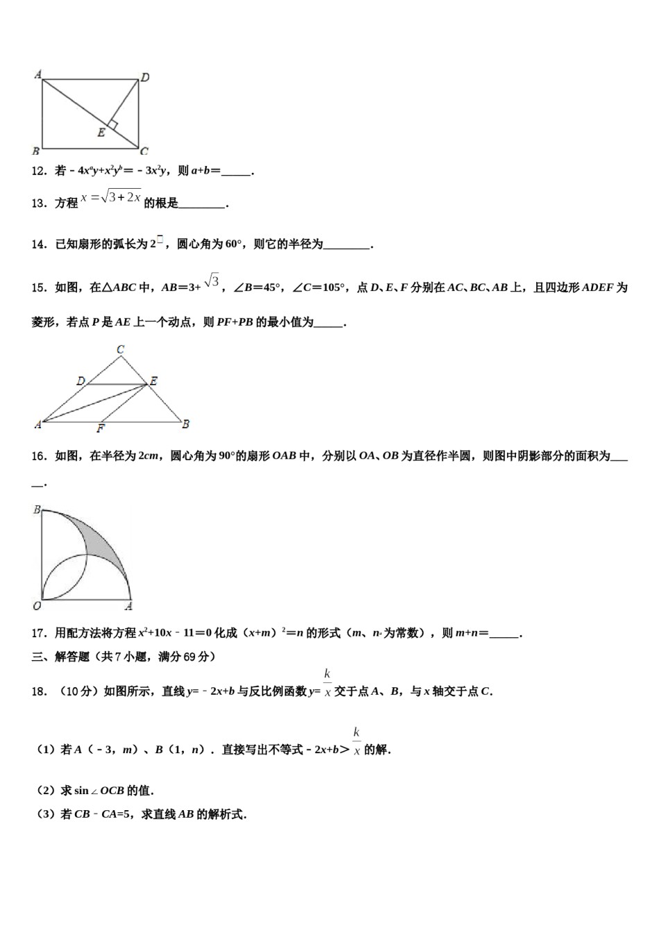 湖北省武汉市七一华源中学2024届十校联考最后数学试题含解析.doc_第3页
