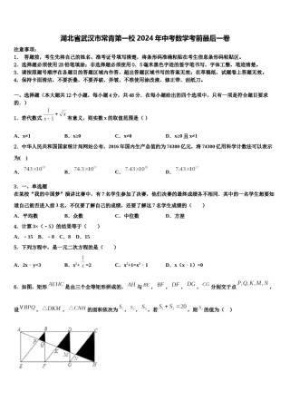 湖北省武汉市常青第一校2024年中考数学考前最后一卷含解析.doc
