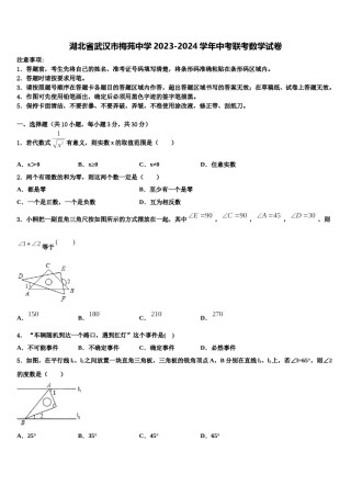 湖北省武汉市梅苑中学2023-2024学年中考联考数学试卷含解析.doc
