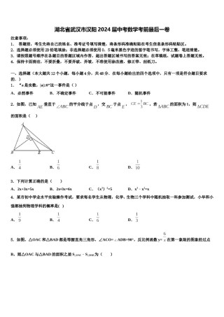 湖北省武汉市汉阳2024届中考数学考前最后一卷含解析.doc