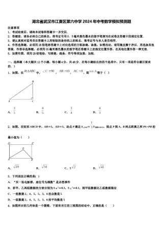 湖北省武汉市江夏区第六中学2024年中考数学模拟预测题含解析.doc