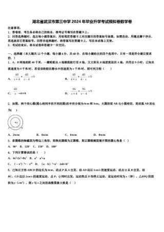 湖北省武汉市第三中学2024年毕业升学考试模拟卷数学卷含解析.doc