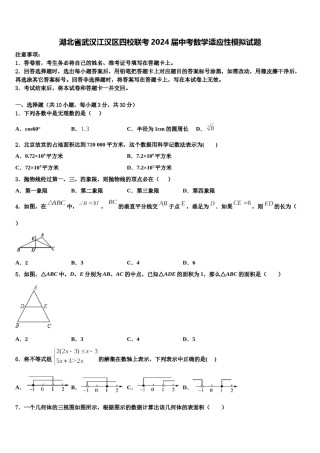 湖北省武汉江汉区四校联考2024届中考数学适应性模拟试题含解析.doc