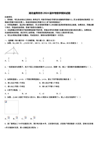 湖北省荆州市2024届中考数学模拟试题含解析.doc