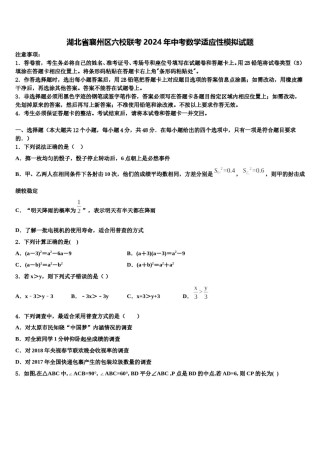 湖北省襄州区六校联考2024年中考数学适应性模拟试题含解析.doc