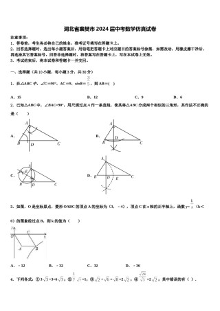 湖北省襄樊市2024届中考数学仿真试卷含解析.doc