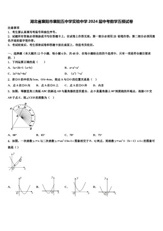 湖北省襄阳市襄阳五中学实验中学2024届中考数学五模试卷含解析.doc