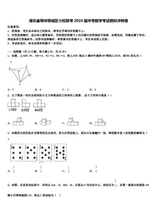 湖北省鄂州鄂城区七校联考2024届中考数学考试模拟冲刺卷含解析.doc