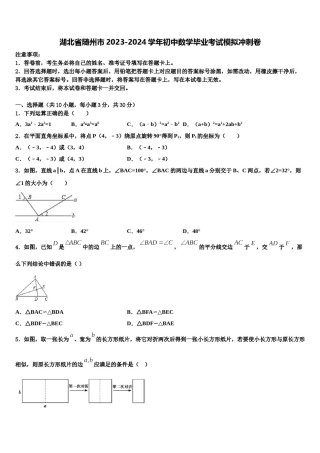 湖北省随州市2023-2024学年初中数学毕业考试模拟冲刺卷含解析.doc