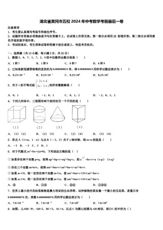 湖北省黄冈市五校2024年中考数学考前最后一卷含解析.doc
