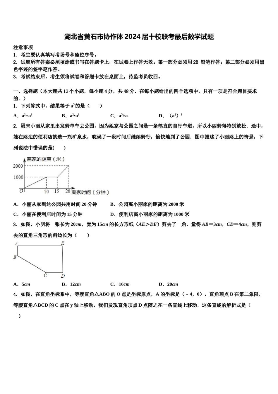 湖北省黄石市协作体2024届十校联考最后数学试题含解析.doc_第1页