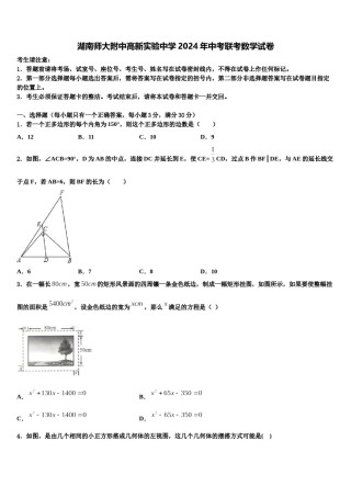 湖南师大附中高新实验中学2024年中考联考数学试卷含解析.doc