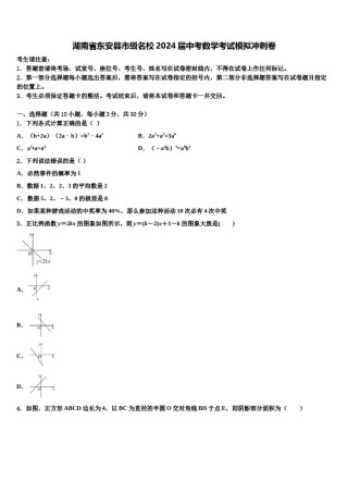 湖南省东安县市级名校2024届中考数学考试模拟冲刺卷含解析.doc