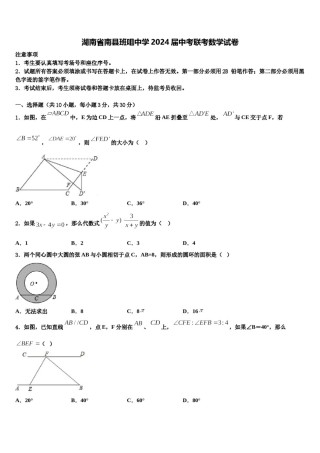 湖南省南县班咀中学2024届中考联考数学试卷含解析.doc