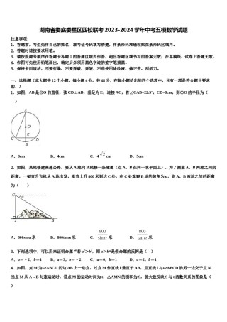 湖南省娄底娄星区四校联考2023-2024学年中考五模数学试题含解析.doc