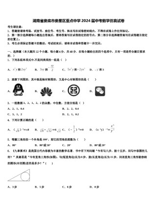 湖南省娄底市娄星区重点中学2024届中考数学仿真试卷含解析.doc