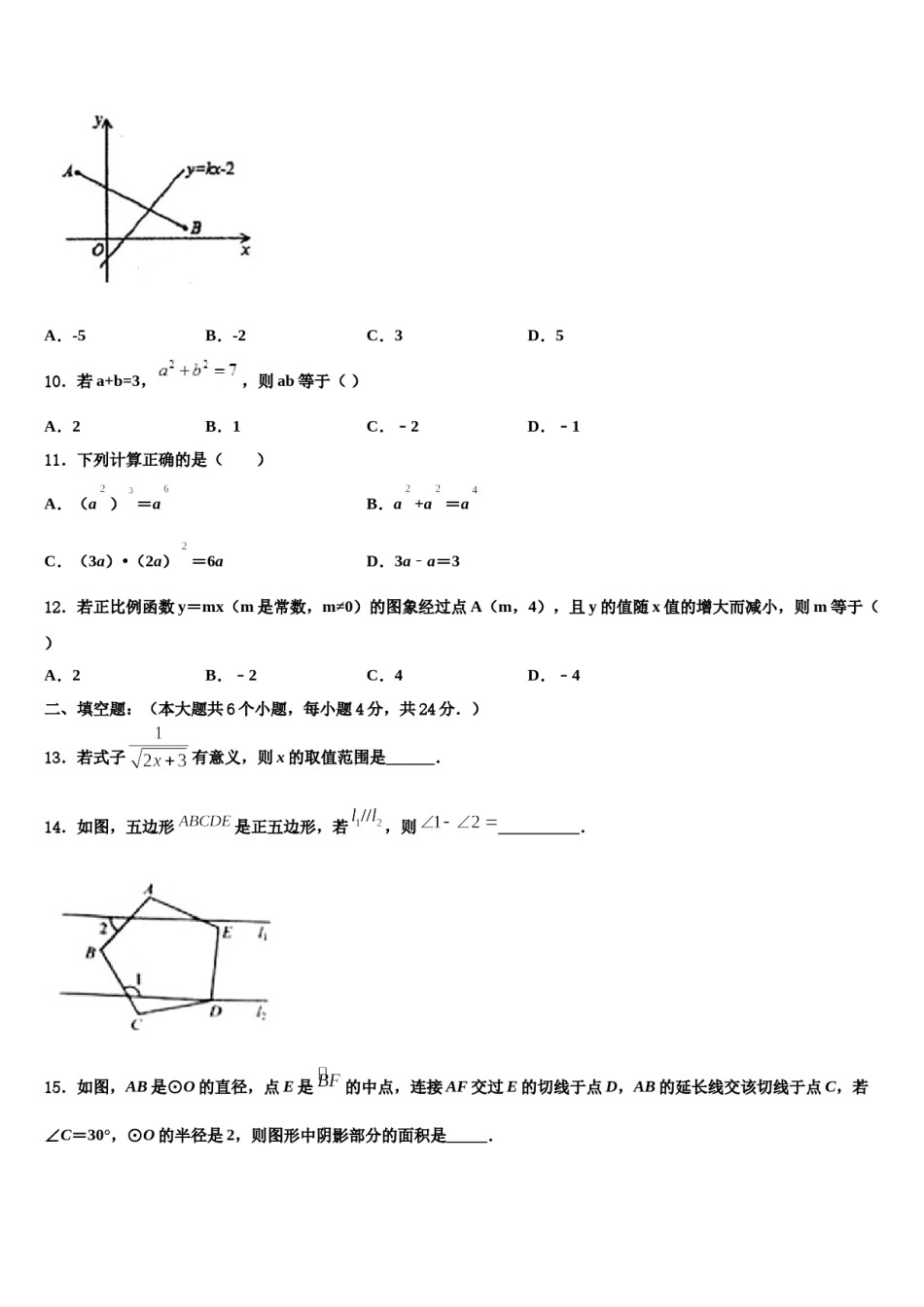 湖南省师大附中2023-2024学年中考猜题数学试卷含解析.doc_第3页