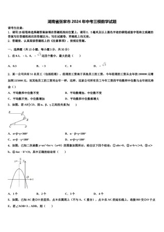 湖南省张家市2024年中考三模数学试题含解析.doc