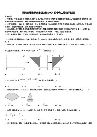 湖南省张家界市市级名校2024届中考二模数学试题含解析.doc