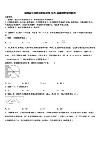 湖南省张家界慈利县联考2024年中考数学押题卷含解析.doc