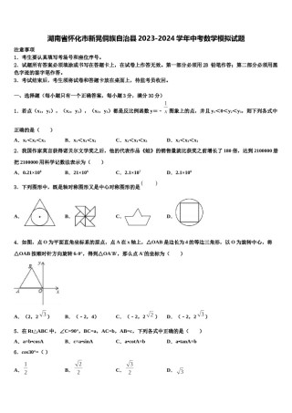 湖南省怀化市新晃侗族自治县2023-2024学年中考数学模拟试题含解析.doc