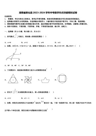 湖南省新化县2023-2024学年中考数学对点突破模拟试卷含解析.doc