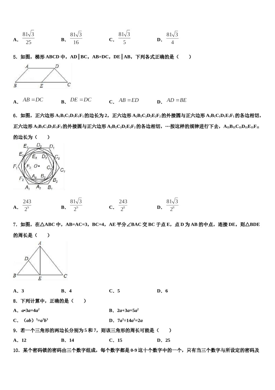 湖南省株洲市第十九中学2024届中考数学模拟预测题含解析.doc_第2页