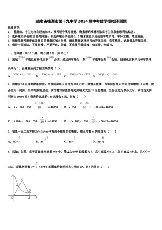湖南省株洲市第十九中学2024届中考数学模拟预测题含解析.doc