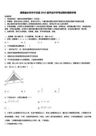 湖南省永州市宁远县2024届毕业升学考试模拟卷数学卷含解析.doc