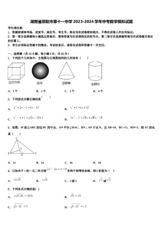 湖南省邵阳市第十一中学2023-2024学年中考数学模拟试题含解析.doc