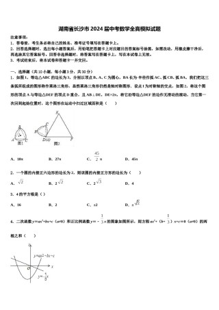 湖南省长沙市2024届中考数学全真模拟试题含解析.doc