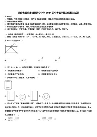 湖南省长沙市明德天心中学2024届中考数学适应性模拟试题含解析.doc