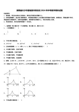 湖南省长沙市望城县市级名校2024年中考数学模拟试题含解析.doc