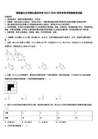 湖南省长沙市雅礼雨花中学2023-2024学年中考冲刺卷数学试题含解析.doc