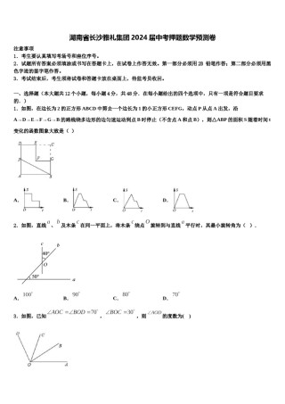 湖南省长沙雅礼集团2024届中考押题数学预测卷含解析.doc